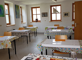 Schulungsraum, Atelier Encaustic-Ecke, Obing, Chiemgau